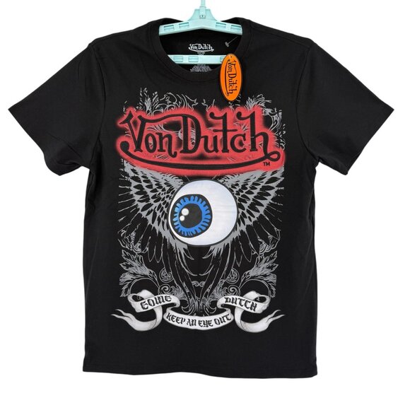 NWT Von Dutch Men's Embroidered "Keep an Eye Out" Graphic Black T-Shirt Size M - Picture 1 of 10